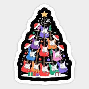 Guitar Christmas Tree Lights Funny Xmas Guitar Lover Sticker